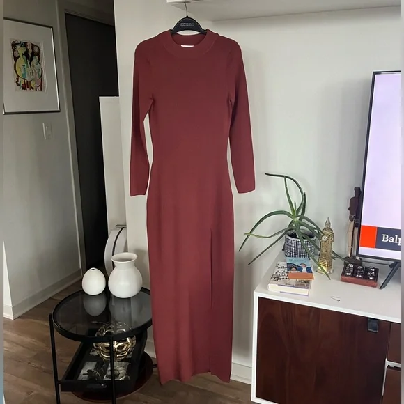 Aritzia Babaton Mockneck Slit Long new Bodycon Formal Evening Dress Sz L - Picture 8 of 12